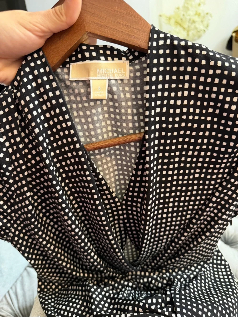 Michael Kors Black and White Dotted Wrap Midi Dress